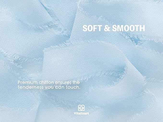 Vitalizart Baby Blue Chiffon Silk Ribbon 1" x 21 Yd Fringe Fabric Package (3 Rolls * 7 Yd) for Wedding Invitations Bridal Bouquets Decorations Gifts Wrapping & Bow Making