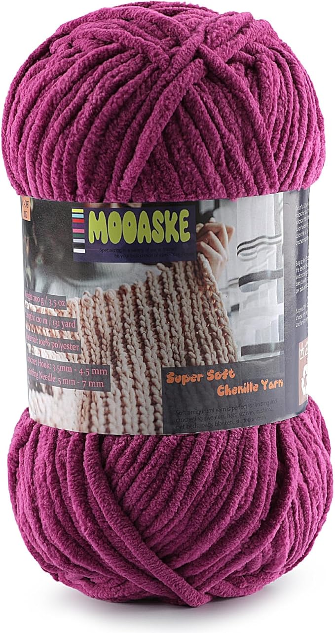 Baby Blanket Yarn for Crocheting - Soft Velvet Fluffy Chenille Yarn for Knitting Amigurumi Making Scarves, Doll - 100g/3.5oz 131 Yards Thick Plush Yarns (1, Violet)