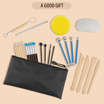 Clay Sculpting Tools Kit 28PCS, Clay Pottery Carving Tool Kit with Wooden & Stainless Steel Clay Tools, Professional Clay Sculpting Tools for Adults, Sculpting Tools for Air Dry Clay, Polymer, Ceramic