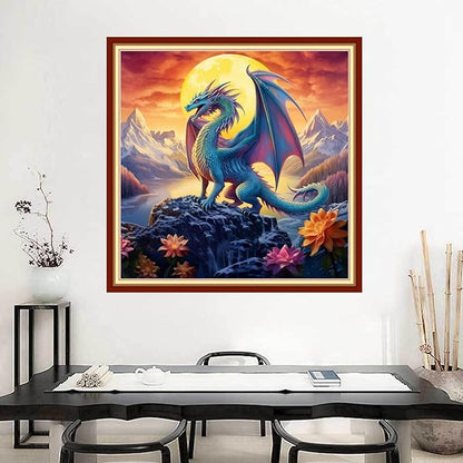 Joyhoor Stamped Cross Stitch Kits for Beginners Needlepoint Kits for Adults Embroidery Kits 11CT Counted Cross Stitch Kits Printed Embroidery Pattern- Moon Dragon 18x18 inchs