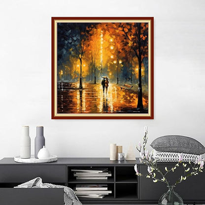Joyhoor Cross Stitch Kits for Beginners Stamped Cross-Stitch Supplies Needlework preprint Embroidery Kits for Adults DIY Needlepoint Kits Embroidery Patterns 11CT-Strolling Rainy Night 18.x18 inch