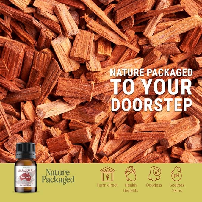 Nature Packaged Sandalwood Essential Oil - Direct from Australian Oils of Nature - Steam Distilled - Aceite Esencial de Sándalo for Aromatherapy, Massage, Diffuser, DIY Candle and Soap Making - 2lbs