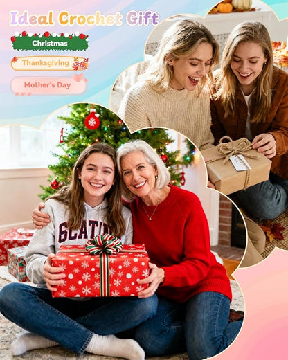 Coopay Crochet Blanket Kit for Beginners, All-in-One Granny Square Blanket Kit with Step-by-Step Video & Enough Yarns - Master Granny Square Crocheting Easily, Ideal Gift for Craft Lovers (Aqua Green)