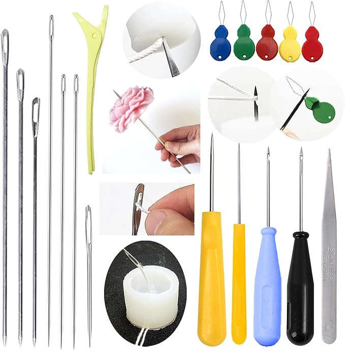 18PCS Candle Punch Tool Professional Candle Wick Needle for Silicone Molds and Candles,Hook Punch Needle Wick for Molds,Candle Making Supplies for Beginner