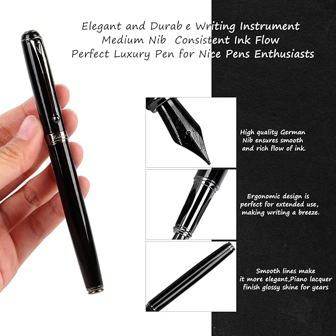 Zalantan Fountain Pen-Smooth Writing Metal Water Pen with Gift Case Fine Nib Consistent Ink Flow Luxury Pen for Nice Pens Includes a Calligraphy Nib 8 Cartridges a Ink Refill Converter(Grey)
