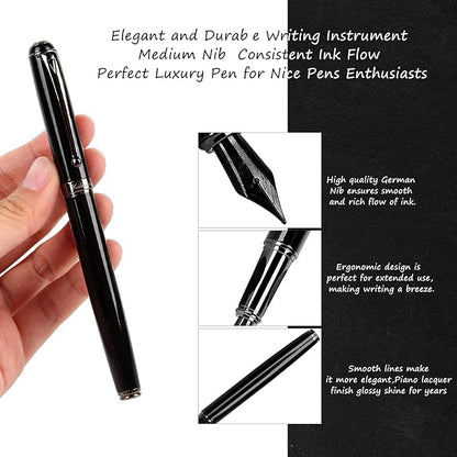 Zalantan Fountain Pen-Smooth Writing Metal Water Pen with Gift Case Fine Nib Consistent Ink Flow Luxury Pen for Nice Pens Includes a Calligraphy Nib 8 Cartridges a Ink Refill Converter(Grey)