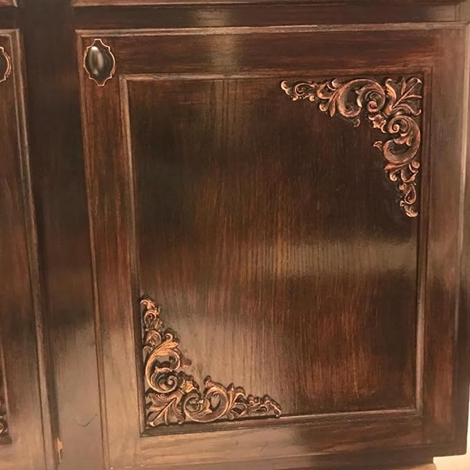 4PCS Corner Wooden Carving Decal Unpainted Wood Appliques Onlays DIY Wood Carved Furniture Appliques Onlays for Wall Bed Door Wardrobe Cabinet Furniture Decoration(02,15x15cm/5.91x5.91inch)