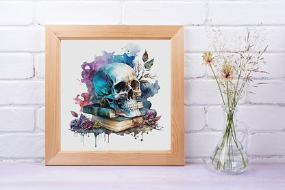 Moohue Stamped Cross Stitch Kits for Adults Clearance Skull 14CT Pre Printed Cross Stitch Kits for Beginners (Skull 4)