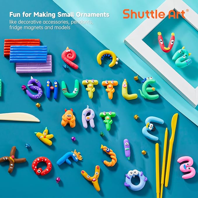 Shuttle Art Polymer Clay Kit, 60 Colors Oven Bake Clay for Kids, 19 Sculpting Tools, 16 Accessories, Non-Sticky, Non-Toxic DIY Crafts for Kids Adults