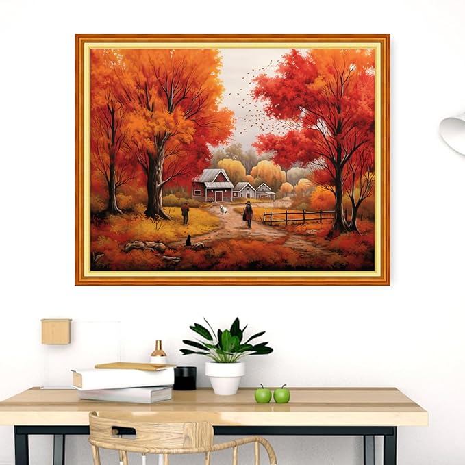 Dooxvey Cross Stitch Kits for Adults Stamped Full Range of Embroidery Starter Kits for Beginners 11CT Printed Cross Stitch Patterns Needlepoint Kits Stamped Crossstitch- Tree Scenery 16x20 inch