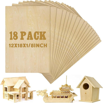 Juexica 18 Pcs 12" X 18"x 1/8" Basswood Craft Sheets 3mm Plywood Board Wood Thin Sheets for Arts Crafts Woodworking Scroll Sawing Projects Painting Drawing Laser Cutting Projects