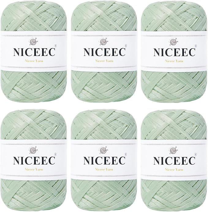 NICEEC 6 Skeins Soft Tape Yarn for Crocheting Craft Paper Yarn Easy Crochet Raffia Yarn Ribbon Yarn for DIY Craft Gift Wrapping Total Length 1.76oz×6/109yds×6-Weaves