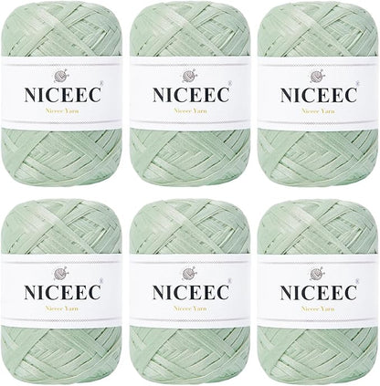 NICEEC 6 Skeins Soft Tape Yarn for Crocheting Craft Paper Yarn Easy Crochet Raffia Yarn Ribbon Yarn for DIY Craft Gift Wrapping Total Length 1.76oz×6/109yds×6-Weaves