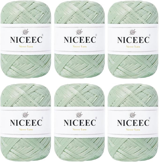 NICEEC 6 Skeins Soft Tape Yarn for Crocheting Craft Paper Yarn Easy Crochet Raffia Yarn Ribbon Yarn for DIY Craft Gift Wrapping Total Length 1.76oz×6/109yds×6-Weaves