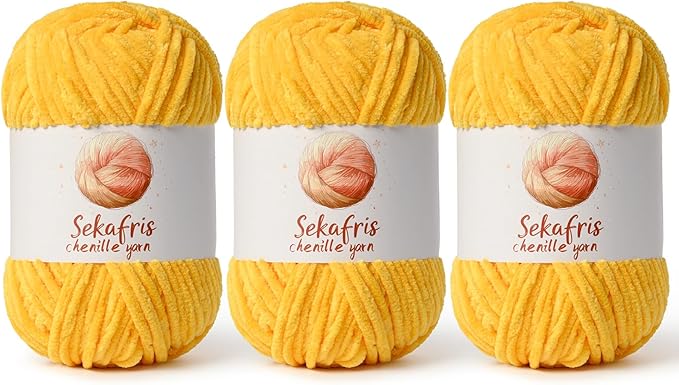 3 Pack Golden Yellow Chunky Chenille Yarn for Crocheting, Bulky Velvet Yarns for Crochet, Baby Yarn for Crocheting Soft Blanket, 393 yds/10.5 oz Fluffy Amigurumi Crochet Yarn