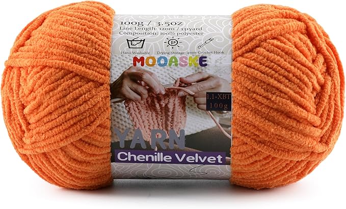 Chunky Yarn for Crocheting and Knitting - Easy to Use Plush Chenille Super Bulky Yarn 100g/131yds - Ultra Soft Velvet Baby Blanket Yarn for Beginners & Amigurumi Projects,Orange