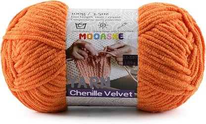 Chunky Yarn for Crocheting and Knitting - Easy to Use Plush Chenille Super Bulky Yarn 100g/131yds - Ultra Soft Velvet Baby Blanket Yarn for Beginners & Amigurumi Projects,Orange