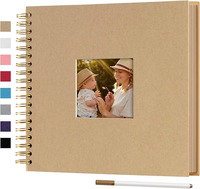 10 x 10 Inch DIY Scrapbook Photo Album with Window Design Cover 80 Pages Craft Paper Memory Book for Weeding Anniversary Travel and Baby (Brown)