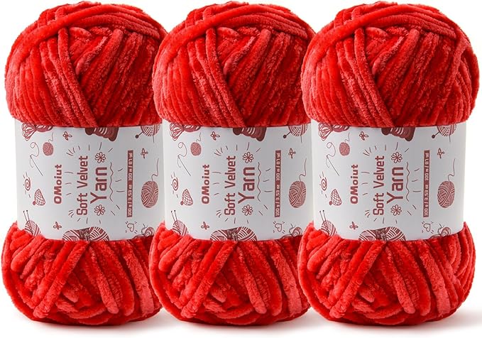 3x100g Fluffy Velvet Chenille Yarn for Crocheting and Knitting, 3x87.4yd Baby Yarn for Crocheting Soft, Crochet Chunky Yarns Amigurumi Yarns (Red)