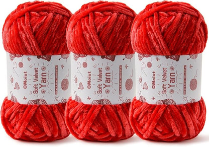 3x100g Fluffy Velvet Chenille Yarn for Crocheting and Knitting, 3x87.4yd Baby Yarn for Crocheting Soft, Crochet Chunky Yarns Amigurumi Yarns (Red)