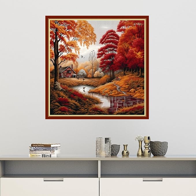 Findvoor Stamped Cross Stitch Kits for Beginners Full Range of Cross Stitching Embroidery Pattern for Adults, 11CT DIY Needlepoint Embroidery Starter Kits-Late Autumn 17.7x17.7 inch