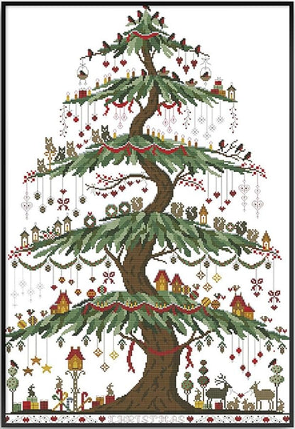 Qeerysew Cross Stitch Kit Stamped Full Range of Embroidery Starter Kits for Beginners DIY- Printed kit Christmas Tree (2) (Printed) 14CT 18.9×25.98 inches