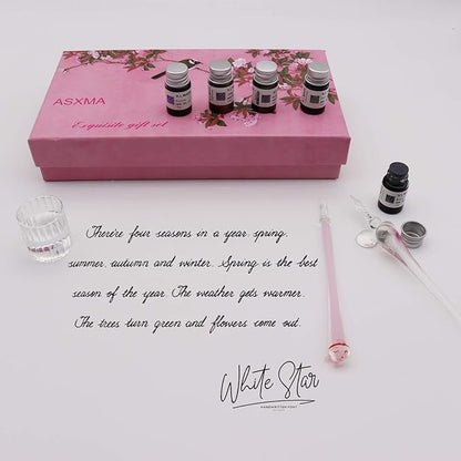 ASXMA Calligraphy Dip Pen Set - 12 Colorful Inks, 2 glass pens Pen Holder, Glass, Crystal Pen for Art Writing, Drawing, Signatures, Decoration,Holiday Gift Set Calligraphy Beginners