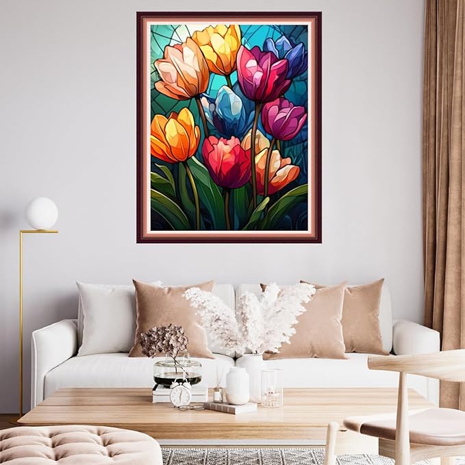 Fanxvivy Stamped Cross Stitch Kits for Beginners Full Range of Cross Stitching Preprinted Embroidery Kits for Adults, 11CT Embroidery Pattern Needlepoint Kits-Magical Flowers 16x20 inch