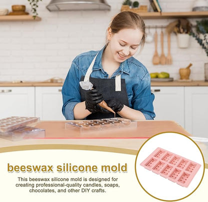 MECCANIXITY Beeswax Candle Mould, 10 Grids Beeswax Bar Mould Makes 10 x 0.8oz Reusable Easy Release Bees Wax Module for Wax Candle Making Butter Candy Chocolate Pink