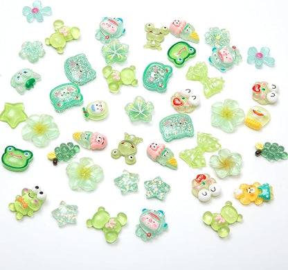 60pcs Slime Charms Cute Set for Crafts, Resin Set Ornament Scrapbooking, 3D Flatback Cute Embellishments for Scrapbook and Mini Decorations (Green)