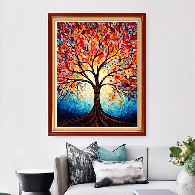 Dimensean Stamped Cross Stitch Kits Full Range of Embroidery Patterns Starter Kits for Beginners Adult DIY Cross Stitches Needlepoint Kits 11CT-Colorful Night Light Tree 16x20 inch