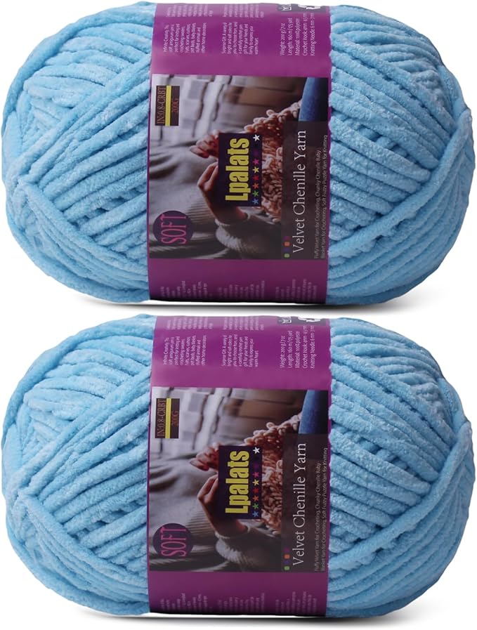 Chunky Chenille Yarn for Crocheting - 2x200g Baby Blanket Yarn for Crocheting Soft - 350 Yards Fluffy Thick Plush Yarns for Knitting Blankets Amigurumi (2, Sky Blue)