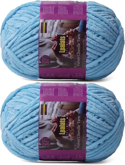 Chunky Chenille Yarn for Crocheting - 2x200g Baby Blanket Yarn for Crocheting Soft - 350 Yards Fluffy Thick Plush Yarns for Knitting Blankets Amigurumi (2, Sky Blue)
