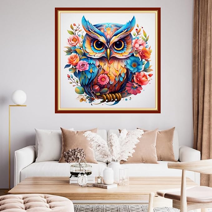 Findvoor Stamped Cross Stitch Kits for Beginner Embroidery Kits for Beginners Adults DIY 11CT Cross Stitch Patterns Needlepoint Kits Crossstitching Kits-Flower owl 18x18 inch