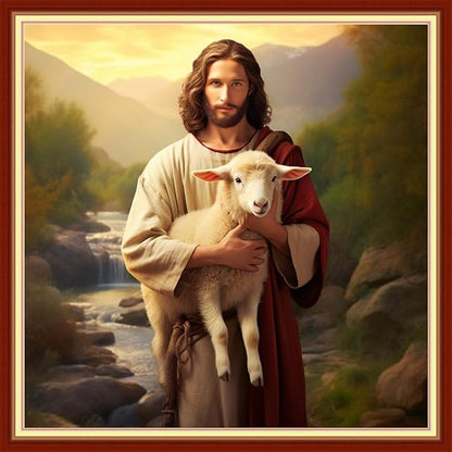 Disxvivy Cross Stitch Stamped Full Embroidery Kits DIY 11CT Cotton Thread Printed DIY Needlepoint Kits Craft Needlework Set Cross-Stitch Stamped Sets-Jesus Shepherds The Sheep 18x18 inch