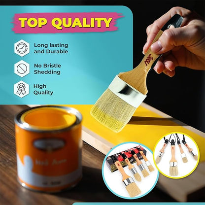 Chalk Paint Brush Set for Furniture – 5PC Natural Bristle, 3 Small and 2 Large Wax Brushes (2.5"), Perfect for Painting, Stenciling, and Waxing, Compatible with Chalk Paint and Furniture Wax