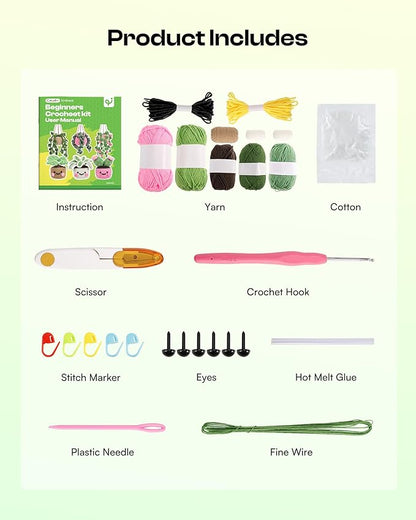 Caydo Crochet Kit for Beginners with Step-by-Step Video Tutorials, Crochet Starter Kits for Adults, Potted Hanging Plants Craft Kit with Yarn Sets for Home/Car Decoration, Gift for All Ages