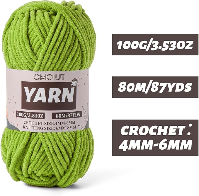 Lime Green Fluffy Chenille Yarn for Crocheting - Baby Yarn for Crocheting Soft Blanket - (100g/87.4yds) Crochet Amigurumi Chunky Yarns - Velvet Worsted Weight Yarns 5