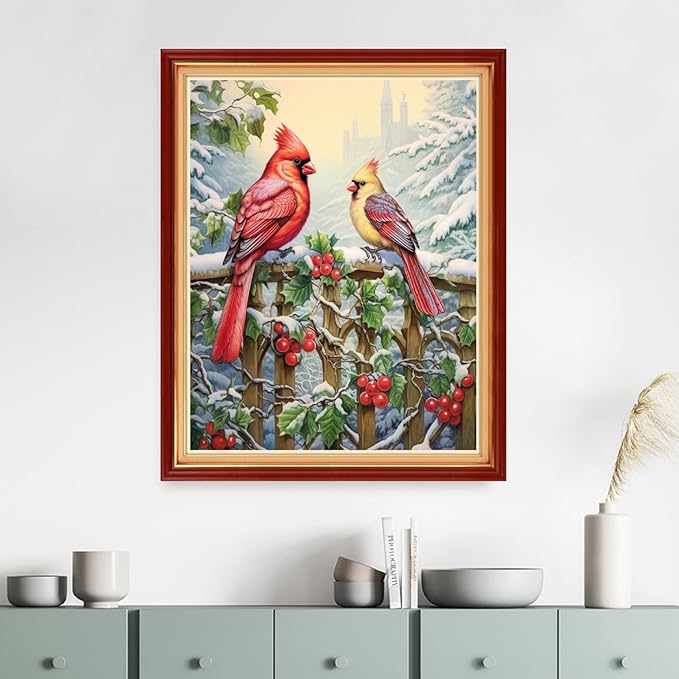 Dimensean Stamped Cross Stitch Kits Full Range of Embroidery Patterns Starter Kits for Beginners Adult DIY Cross Stitches Needlepoint Kits 11CT-Snowy Birds 16x20 inch