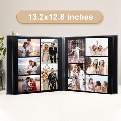 Self Adhesive Photo Album Black Pages Scrapbook Magnetic Photo Albums for 4x6 5x7 8x10 Pictures Books with Sticky Pages with A Metallic Pen for Baby Family Wedding 13.2x12.8 GrassGreen 120 Pages