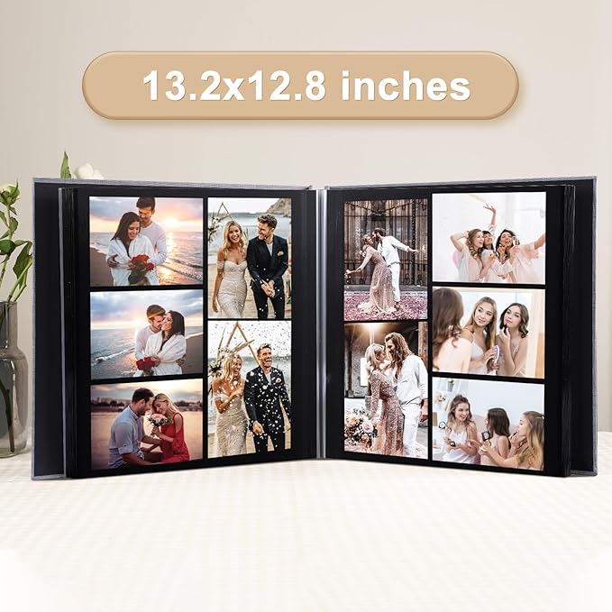 Self Adhesive Photo Album Black Pages Scrapbook Magnetic Photo Albums for 4x6 5x7 8x10 Pictures Books with Sticky Pages with A Metallic Pen for Baby Family Wedding 13.2x12.8 Purple 120 Pages