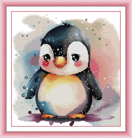 Maydiyer Counted Cross Stitch Kits for Adults,14CT Unprinted Pattern Embroidery Kits for Beginners,Easy Cross-Stitch Set DMC Threads Needlework-Cute Little Penguin 14.6''×18.5''