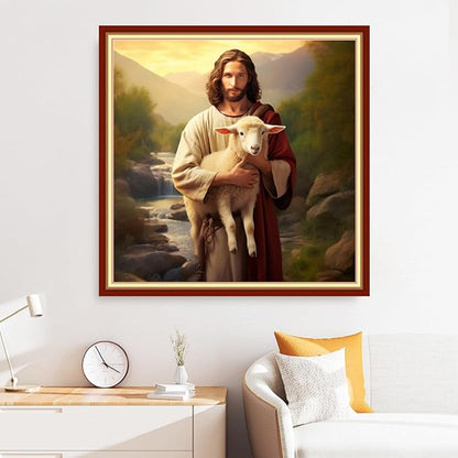 Disxvivy Cross Stitch Stamped Full Embroidery Kits DIY 11CT Cotton Thread Printed DIY Needlepoint Kits Craft Needlework Set Cross-Stitch Stamped Sets-Jesus Shepherds The Sheep 18x18 inch