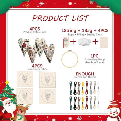 4 PCS Christmas Ornament Embroidery Kits,DIY Heart Shaped Hand Christmas Tree Embroidered Ornament,Nativity Cross Stitch Kit for Winter Pattern Embroidery Decoration,Holiday Hanging Home Decor Gift