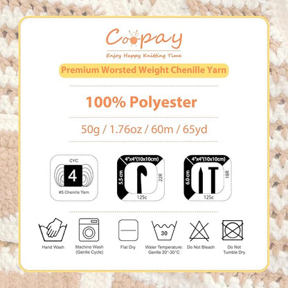 Coopay Chenille Yarn for Crocheting/Knitting, 12 Pack Medium Worsted Weight Yarn of 50g/1.76oz - Total 780yd, Soft Velvet Crochet Yarns for Plush Toys, Baby Blankets, Scarves (Colorful)