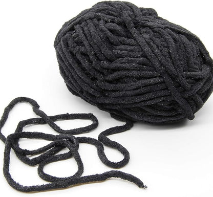 NICEEC 3 Skeins Sparkling Chenille Yarn Soft Blanket Yarn for Crochet & Knitting, Total 165yds/10.6oz - Black
