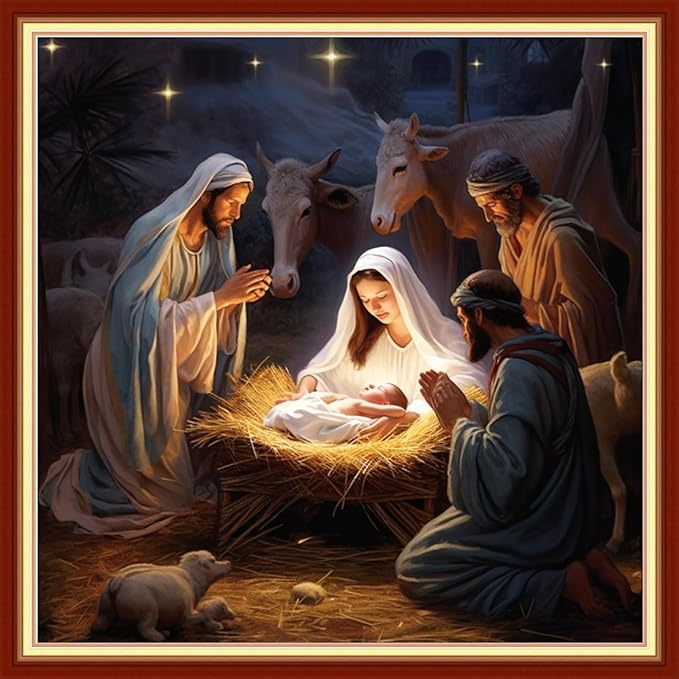 DMCVIVR Stamped Cross Stitch Kits for Beginners Adults Needlepoint Kits for Beginners Embroidery Kits for Adults Crossstitch Kit for Beginners 11CT-Nativity 18x18 inchs