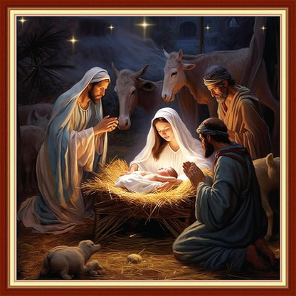 DMCVIVR Stamped Cross Stitch Kits for Beginners Adults Needlepoint Kits for Beginners Embroidery Kits for Adults Crossstitch Kit for Beginners 11CT-Nativity 18x18 inchs