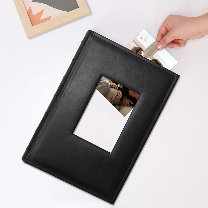 Vienrose Photo Album 4x6 300 Photos with Memo Area Leather Cover Large Capacity Slip-in Pictures Book for Wedding Baby Vacation (Black)