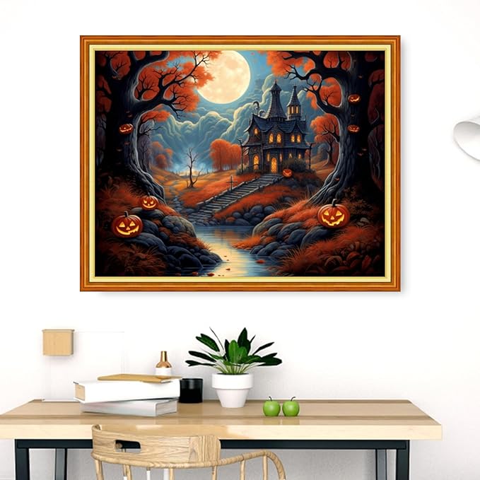 Dimensean Stamped Cross Stitch Kits Full Range of Embroidery Patterns Starter Kits for Beginners Adult DIY Cross Stitches Needlepoint Kits 11CT-Moon Magic House 16x20 inch
